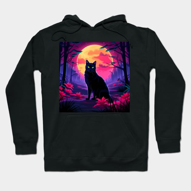 BLACK CAT IN THE NIGHT COLORFUL Hoodie by Rightshirt